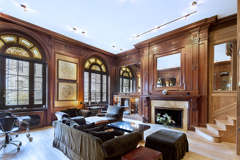 $4M UES Limestone Mansion Duplex Wows With Tiffany Windows, a Fireplace and an Elevator