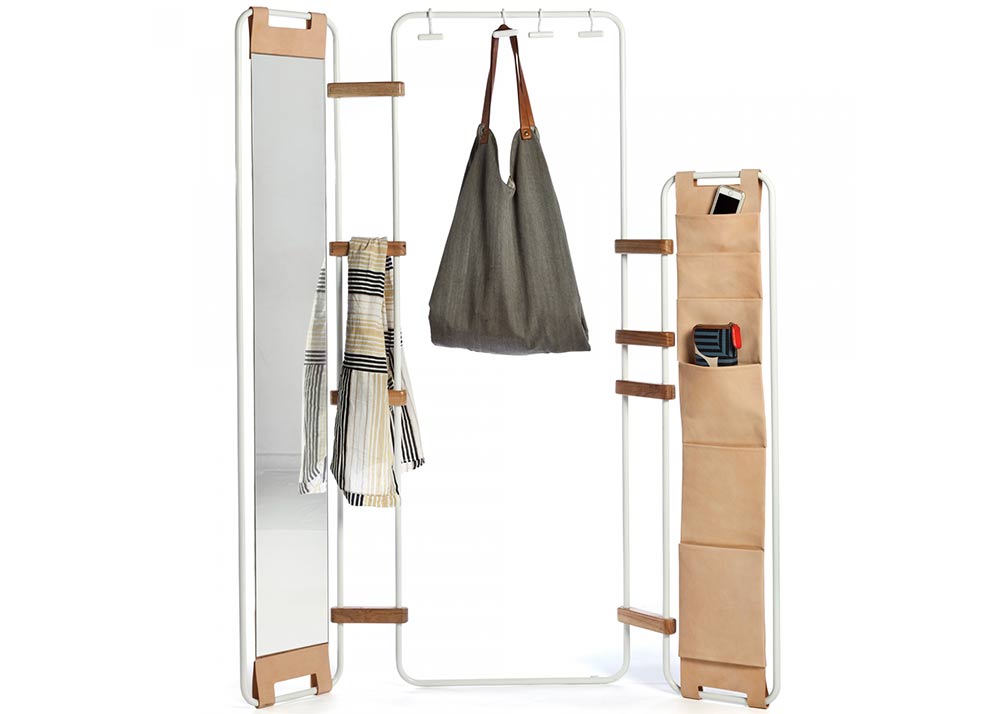 Natalia Geci, multifunctional furniture system, LYNKO, wooden hinges, powder-coated tubes, design for disassembly, Marie Kondo, bestseller book, The Life-Changing Magic of Tidying Up, Argentinean design, urban nomads, nomadic furniture