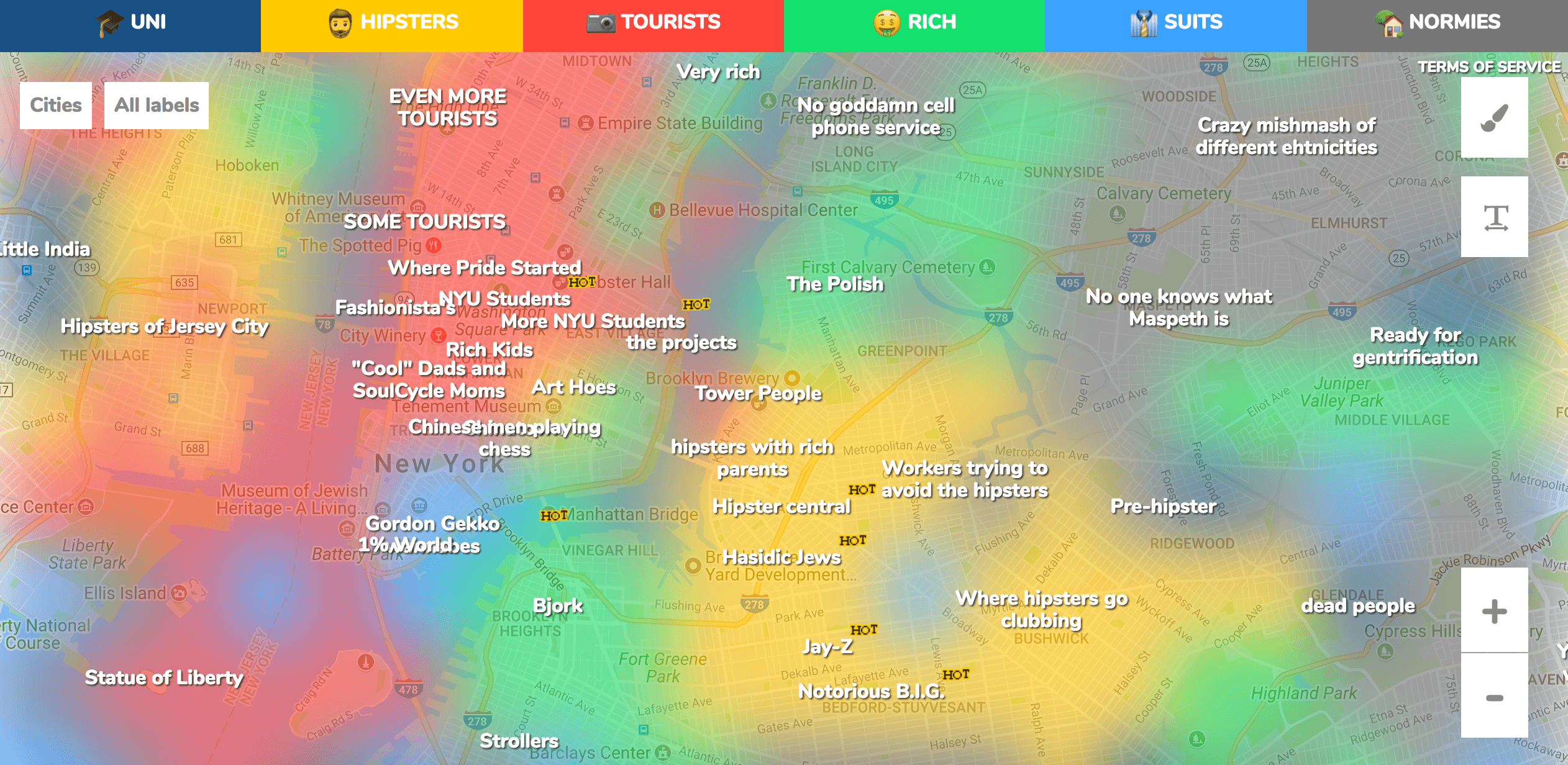 Crowd-sourced maps show where tourists and hipsters land in every big city