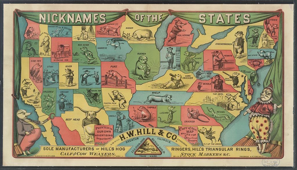 No state is spared a roasting in this 19th-century nickname map