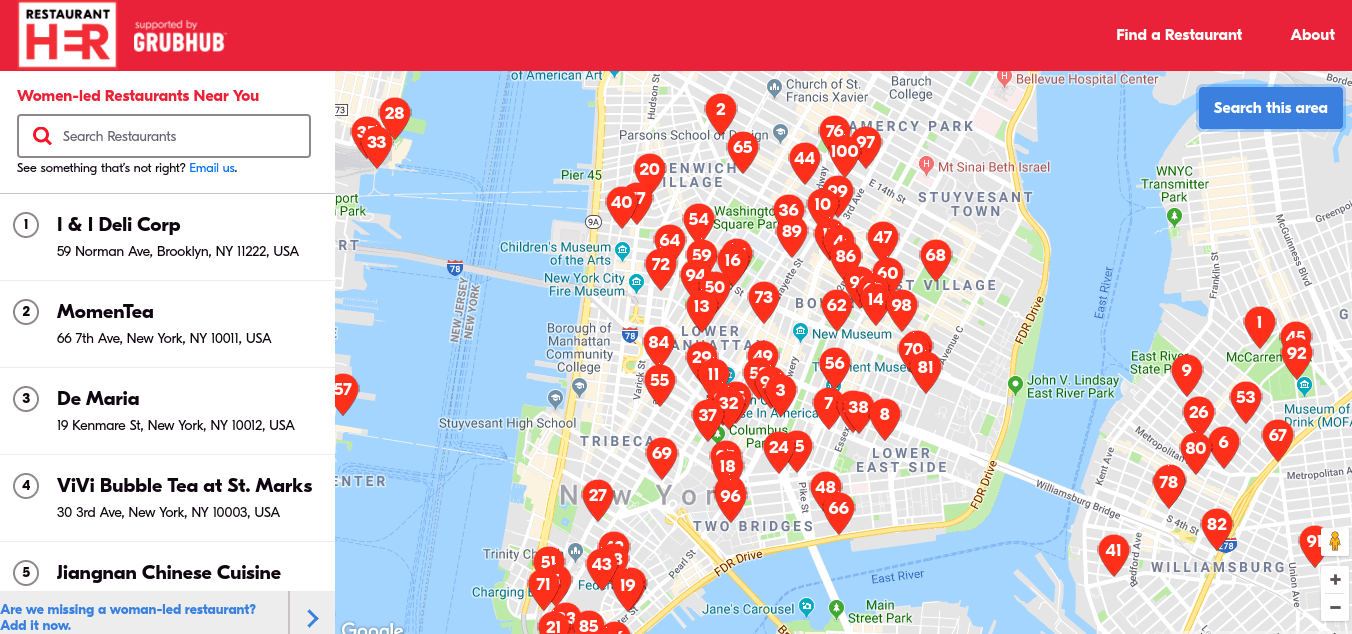 Support women-led restaurants in New York City with this new map from Grubhub