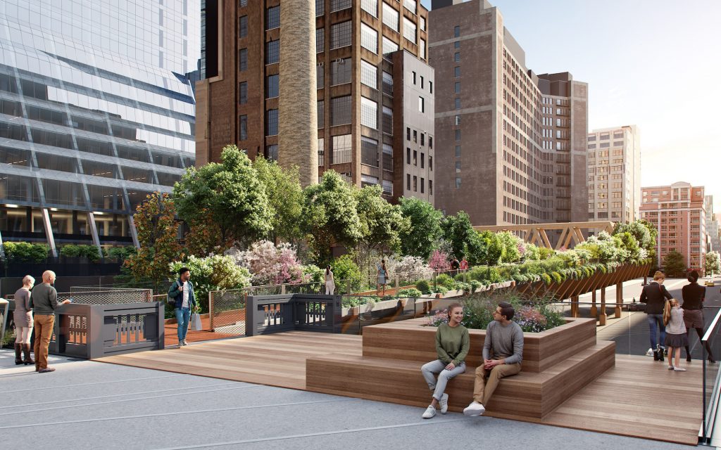 See the elevated pedestrian pathway that will connect the High Line to Moynihan Train Hall